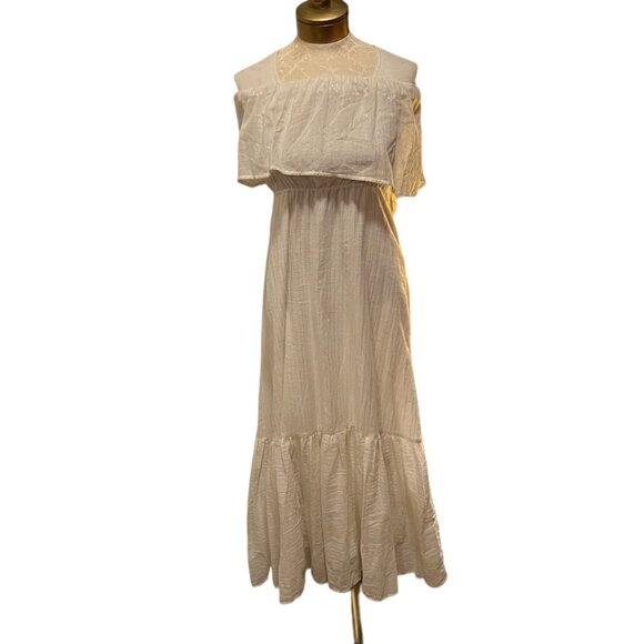 corey lynn calter Womens Size XS Cream Metallic Stripe Strapless Maxi Dress - Picture 2 of 11